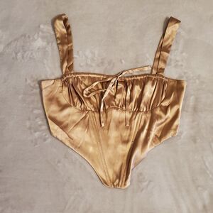 Gold Satiny Womens LARGE Corsette Style Fairycore Coquette Renaissance Top